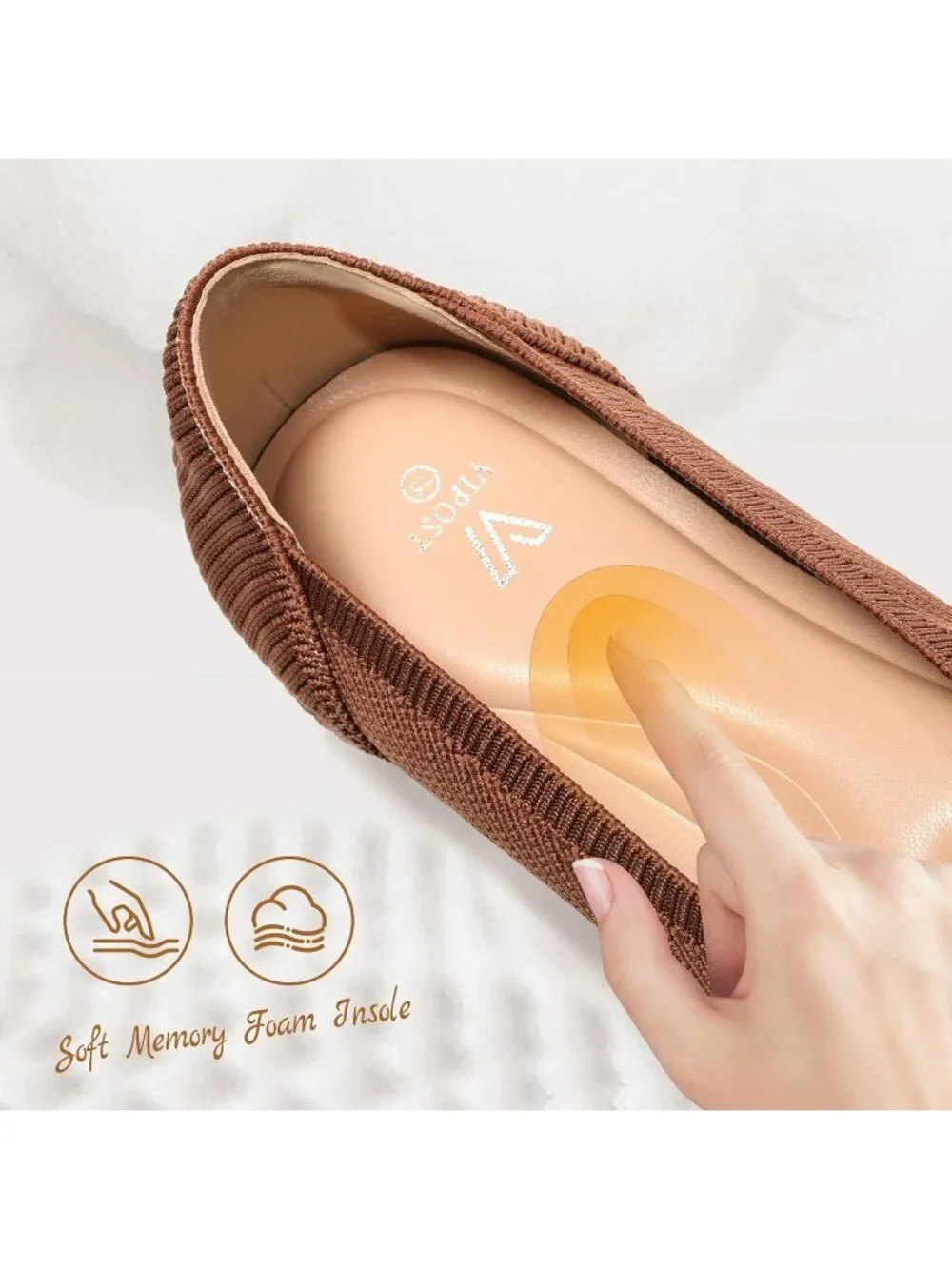 Women's Brown Pointed Toe Comfort Foldable Slip On Dressy Knit Ballet Flat Shoes